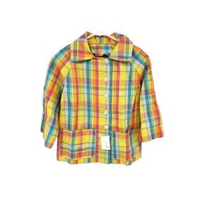 Rainbow Plaid Long Sleeve Blouse Button Up NWT